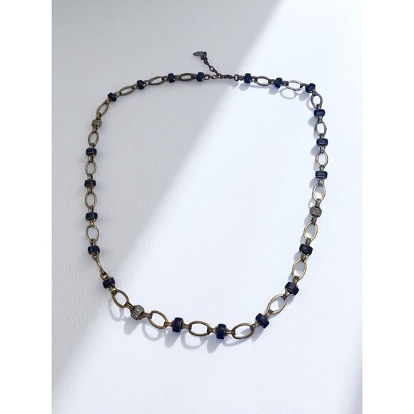 Coldwater Creek Gold-Tone Link Necklace Blue Accents & Rhinestone Details - Picture 5 of 9